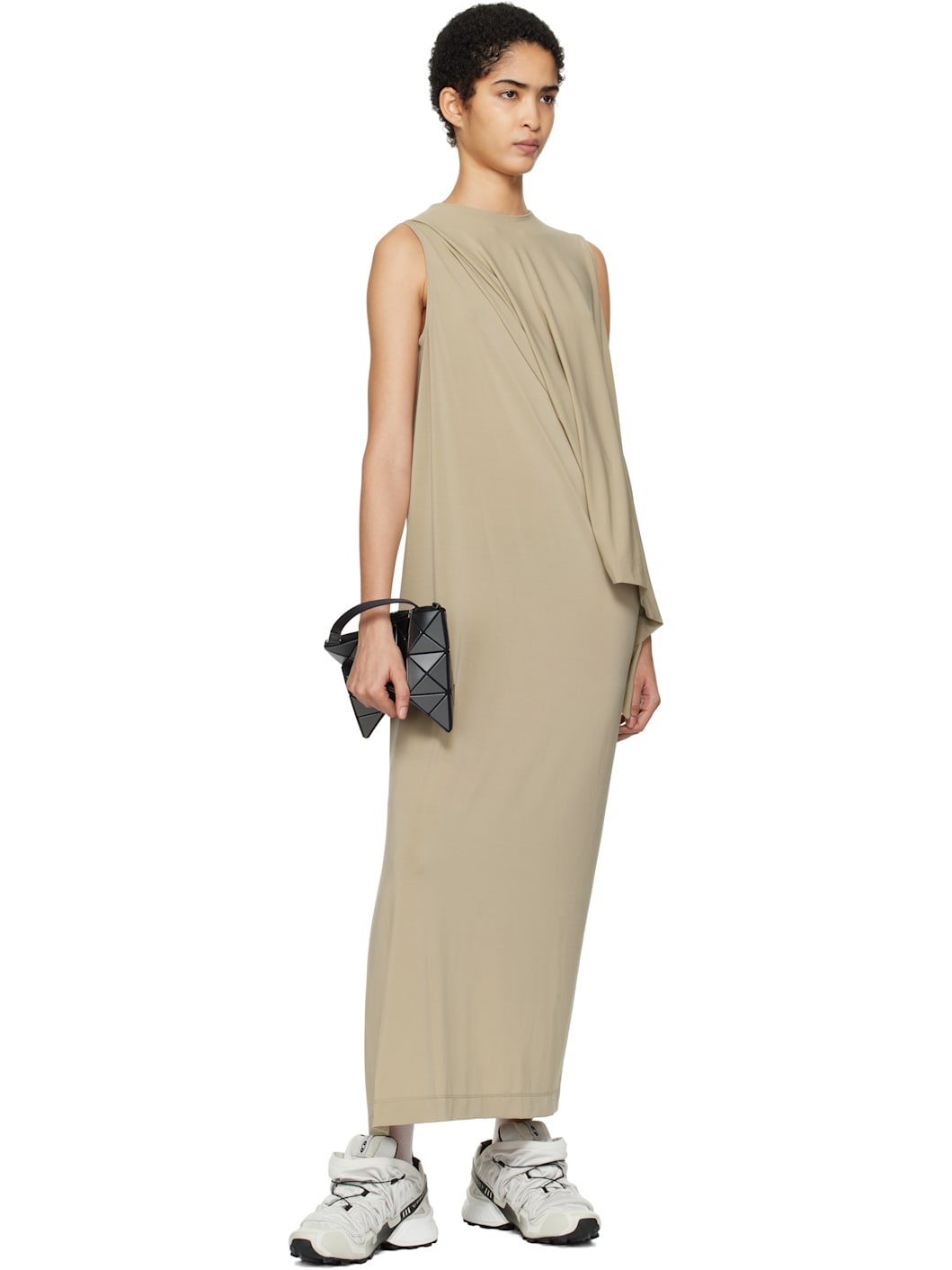 Beige Drape Jersey 48 Maxi Dress - 4