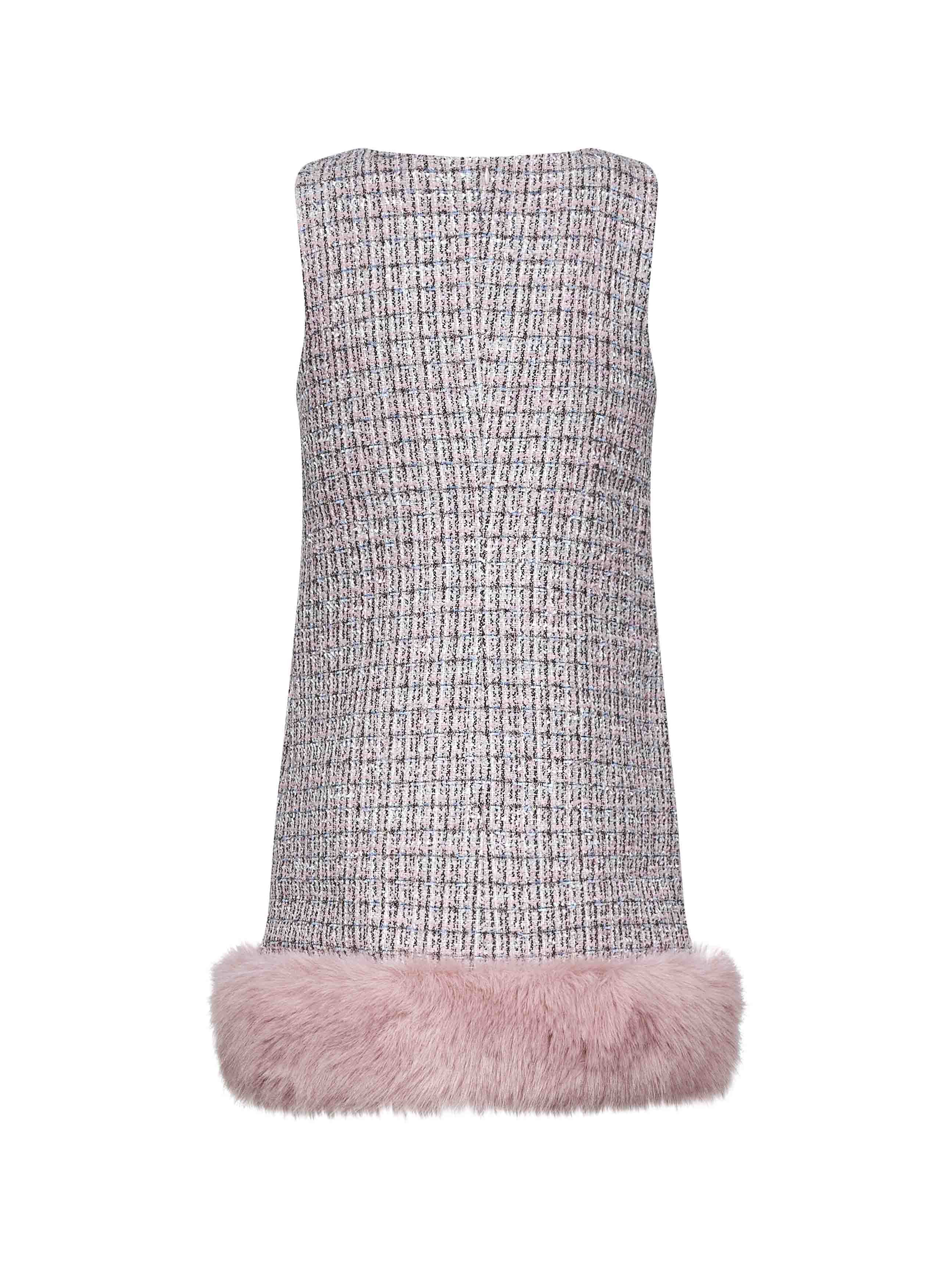 Pink bouclé faux fur hem minidress - 2