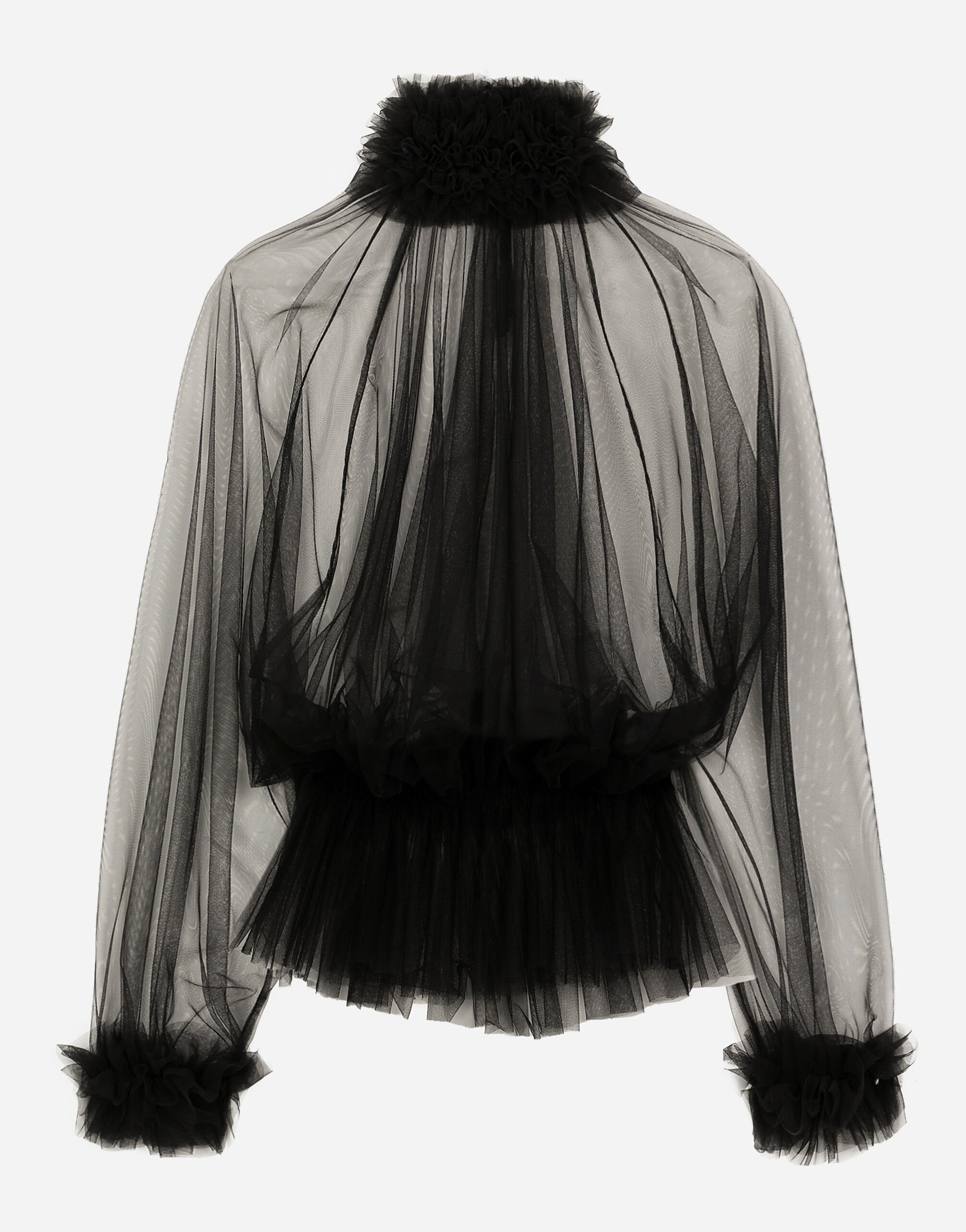 Tulle blouse with ruffles on the neck and cuffs - 1