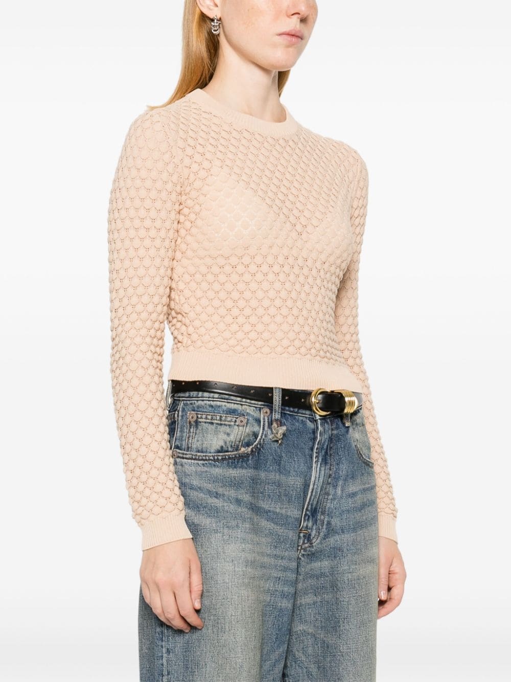 cropped pointelle-knit jumper - 3