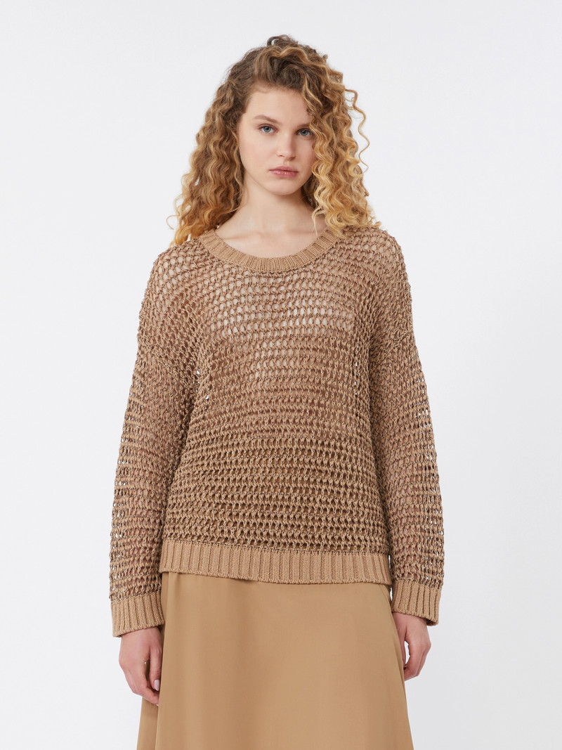 ONIRICA Linen and cotton yarn mesh jumper - TOBACCO 3