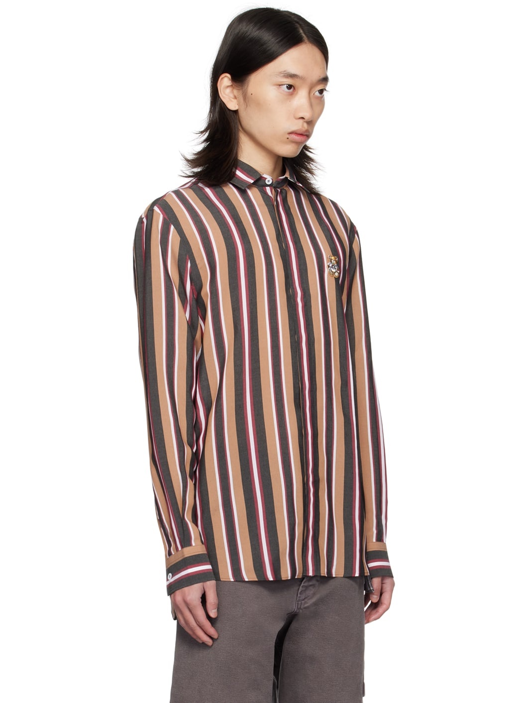 Brown Striped Teddy Patch Shirt - 2