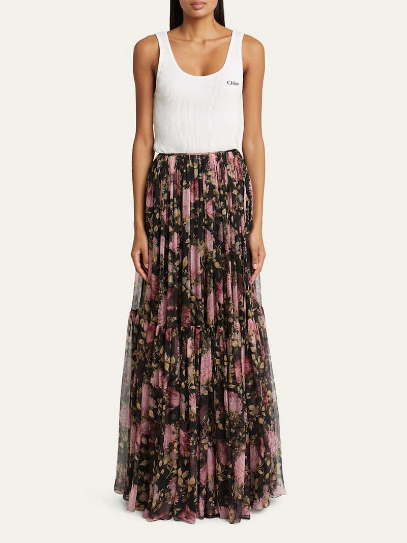Chloé Gathered Floral Georgette Maxi Skirt outlook