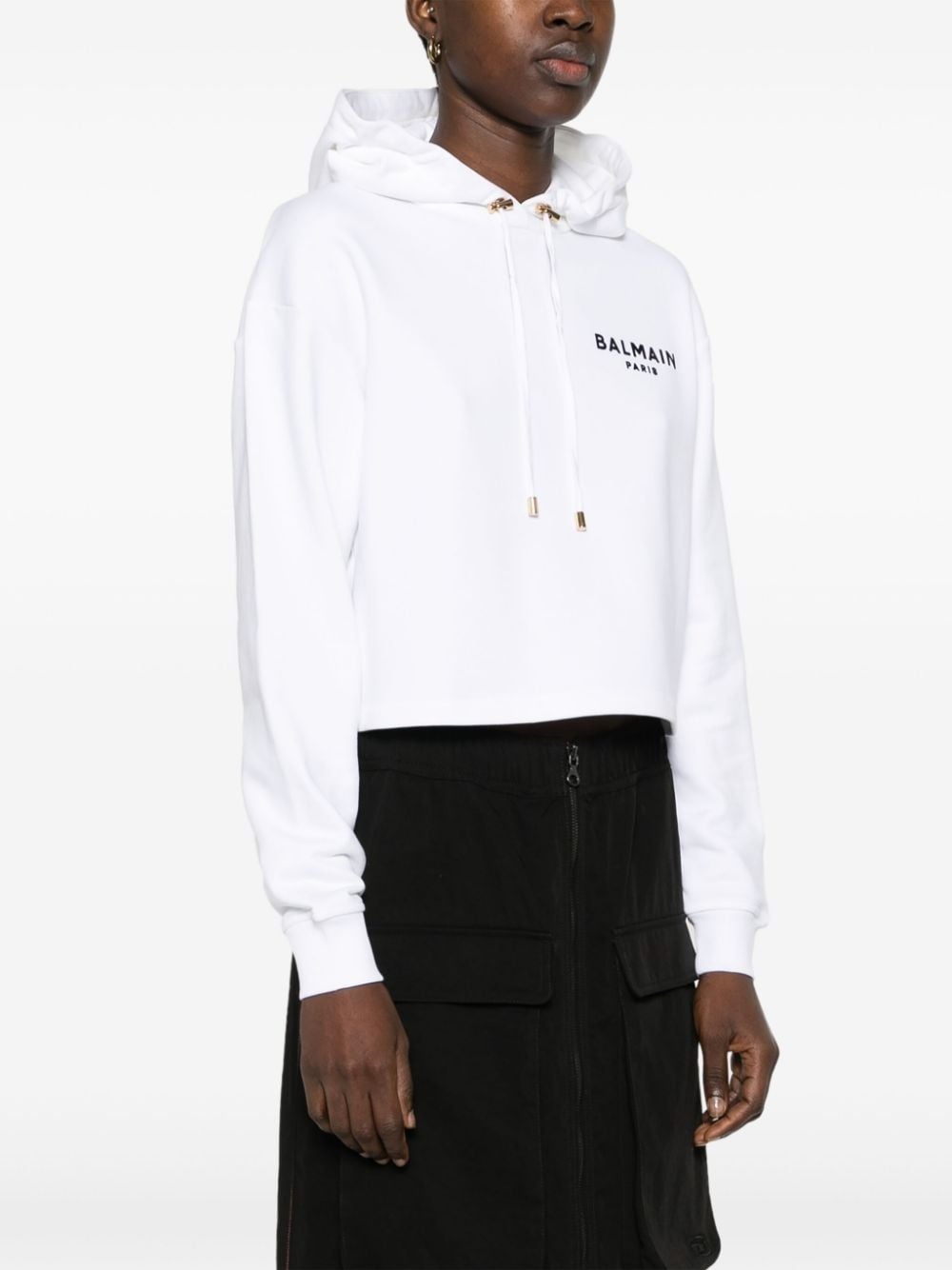 flocked-logo cropped hoodie - 3