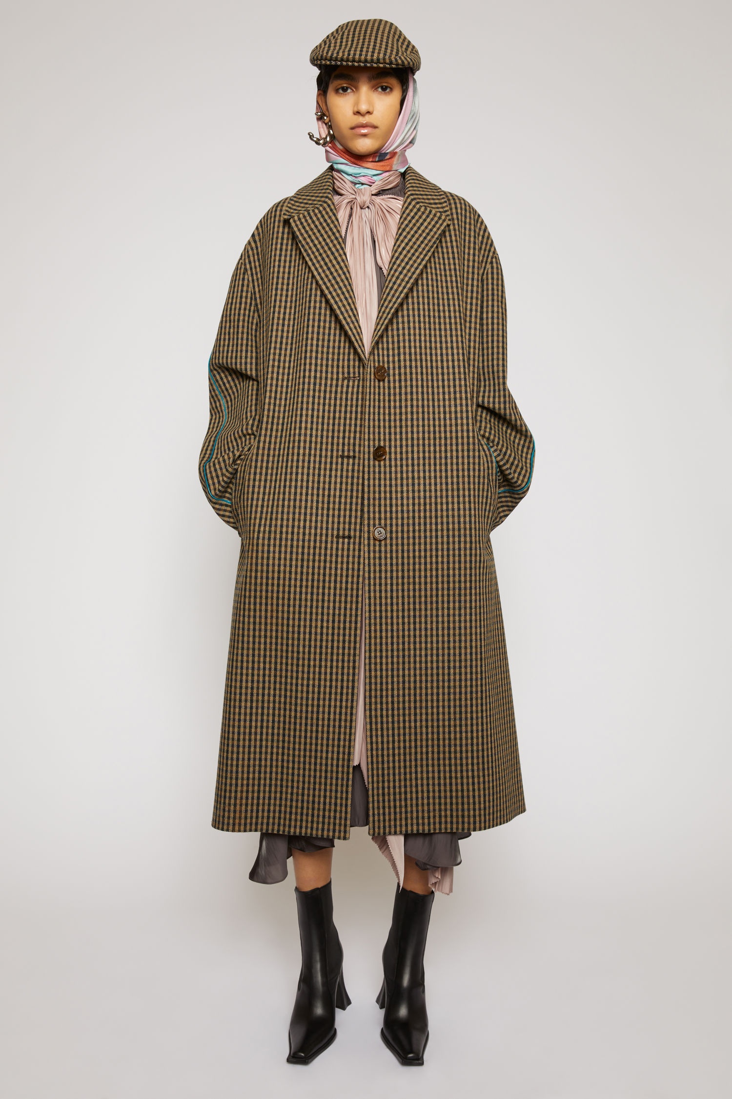 Checked wool coat beige/brown - 5