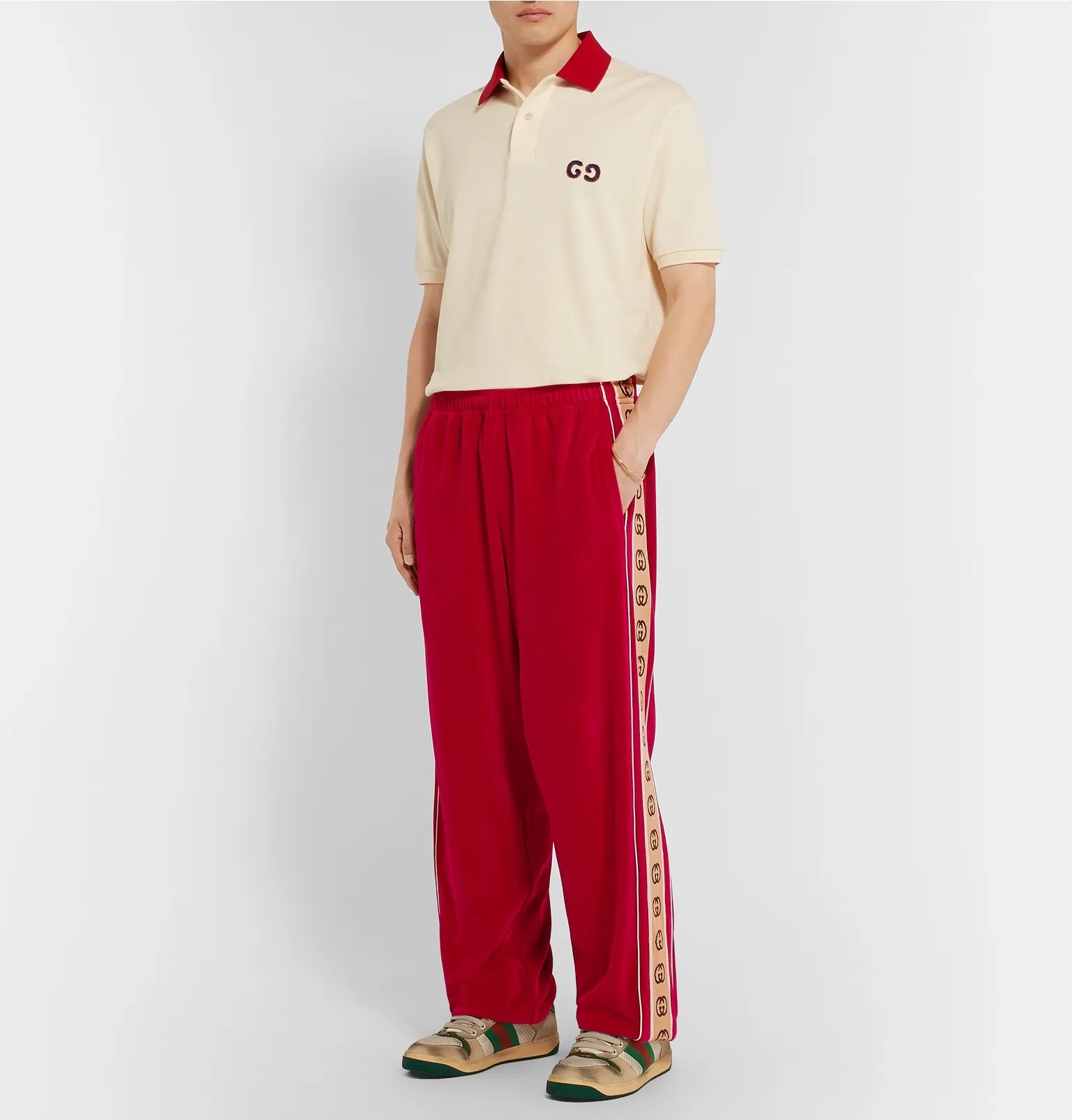 Tapered Logo-Appliquéd Webbing-Trimmed Piped Velvet Sweatpants - 9