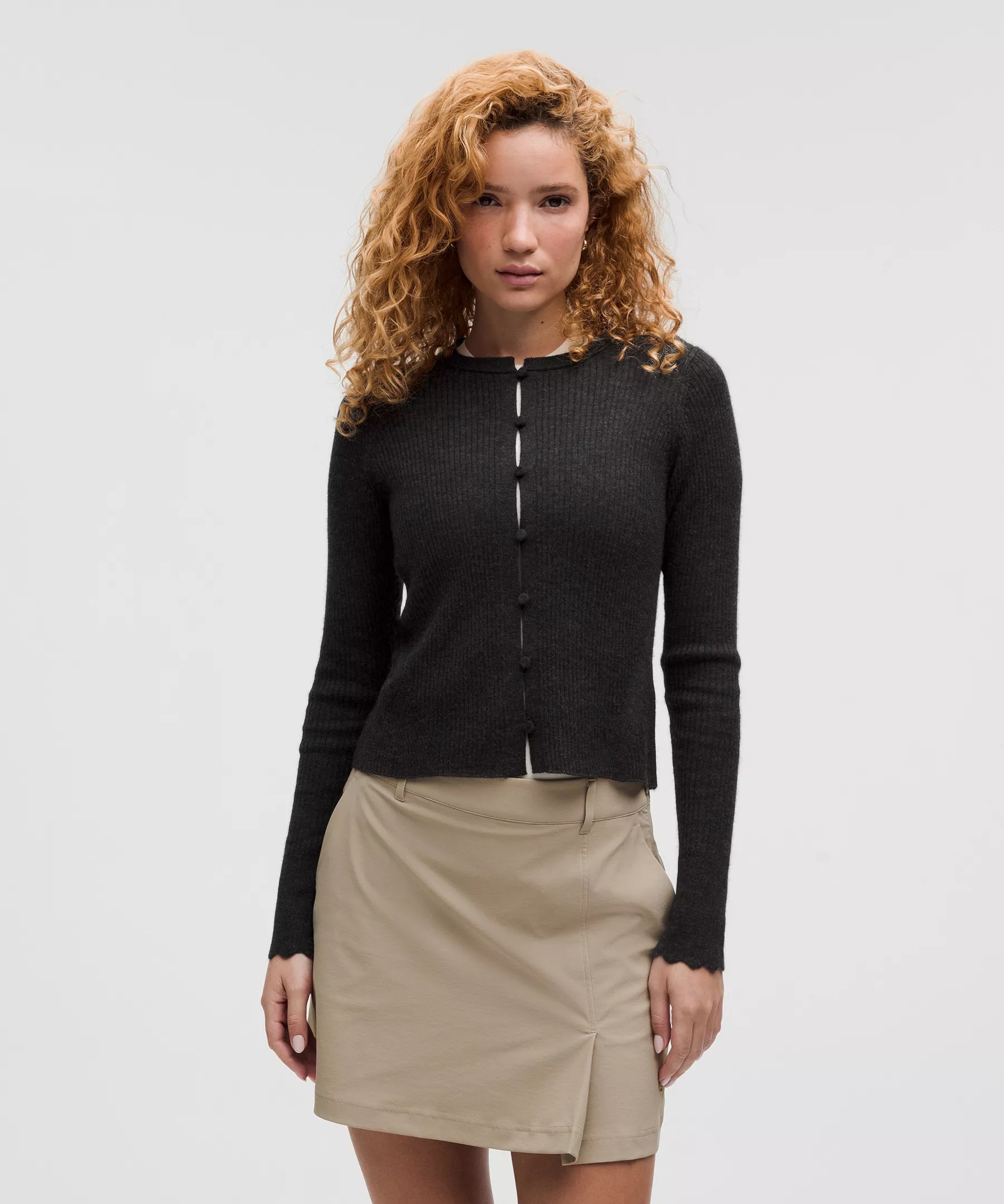 Cashmere Scalloped Cuff Cardigan - 1