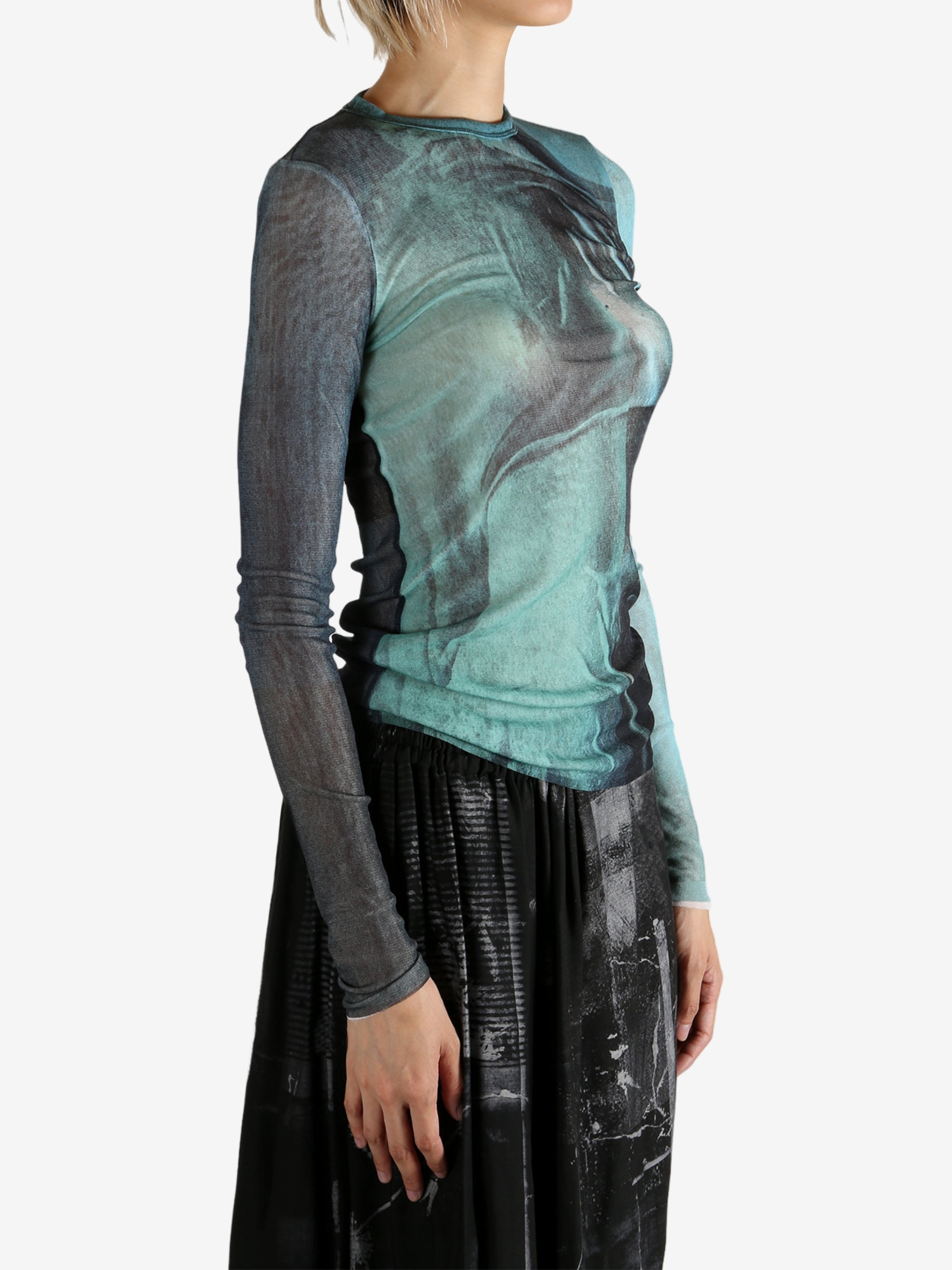 JEAN PAUL GAULTIER - Women Mesh Printed "Water" Long Sleeves Top - 2