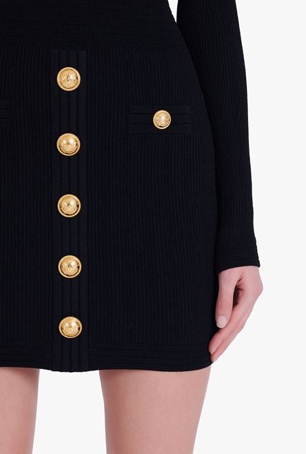 Short black knit dress with gold-tone buttons - 8