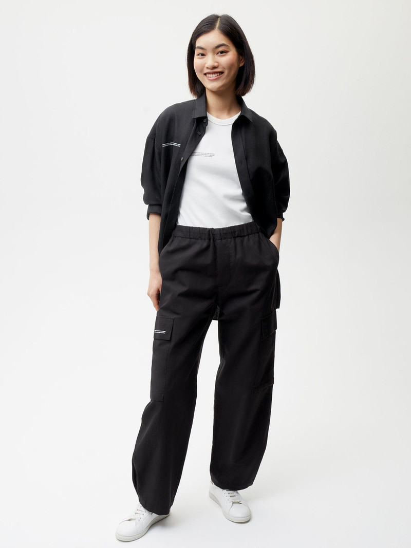 PANGAIA Womens Cotton Linen Cargo Pants - Black outlook