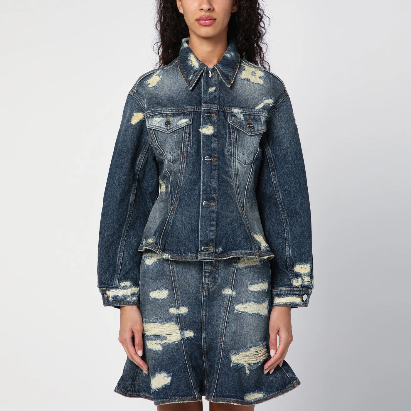 Washed denim jacket with worn details - 1