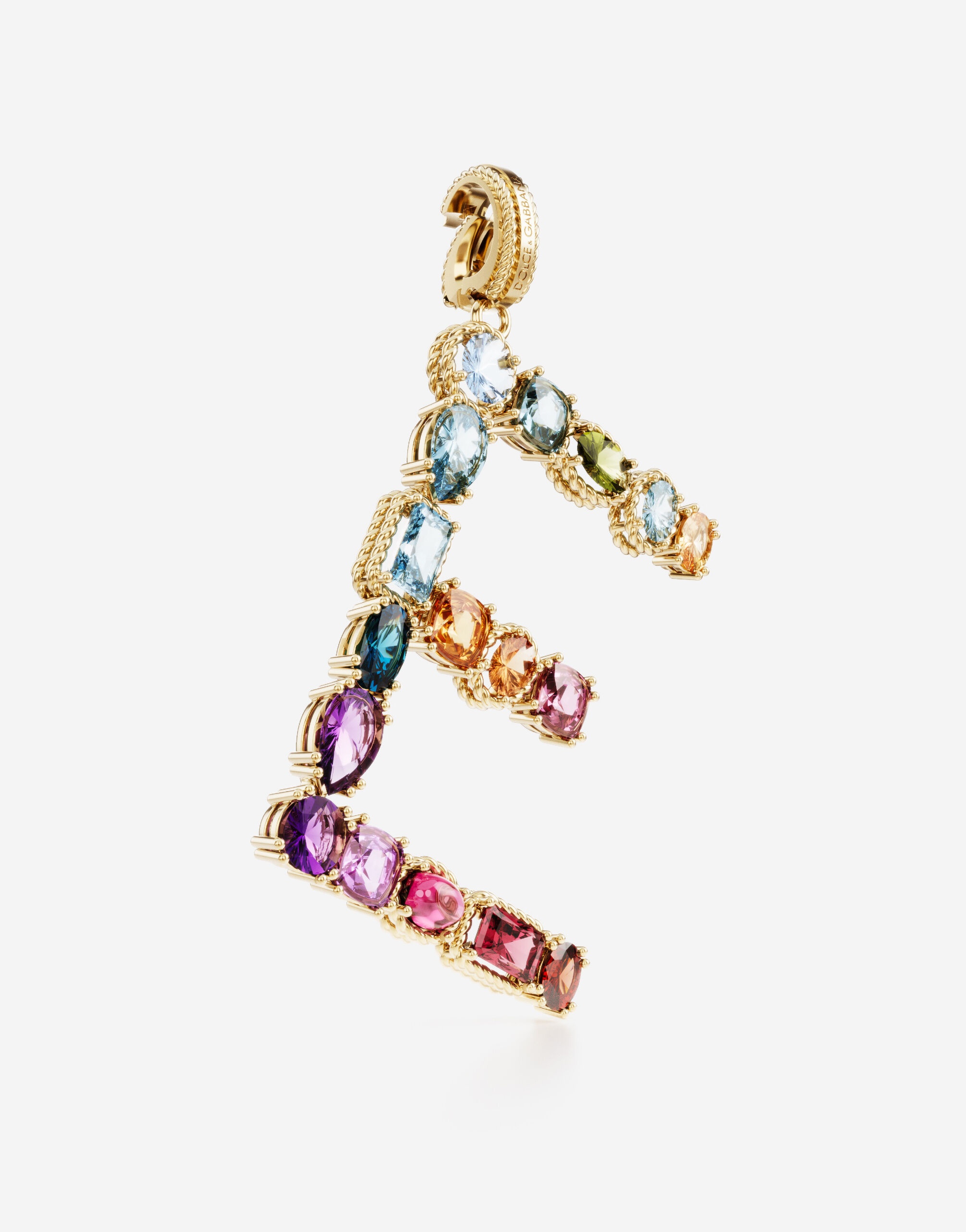 Charm E Lettering 18-carat yellow gold and multicolored gems - 3
