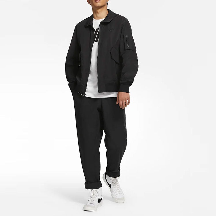 Nike Sportswear Woven lapel Solid Color Sports Jacket Black CZ9895-010 - 3