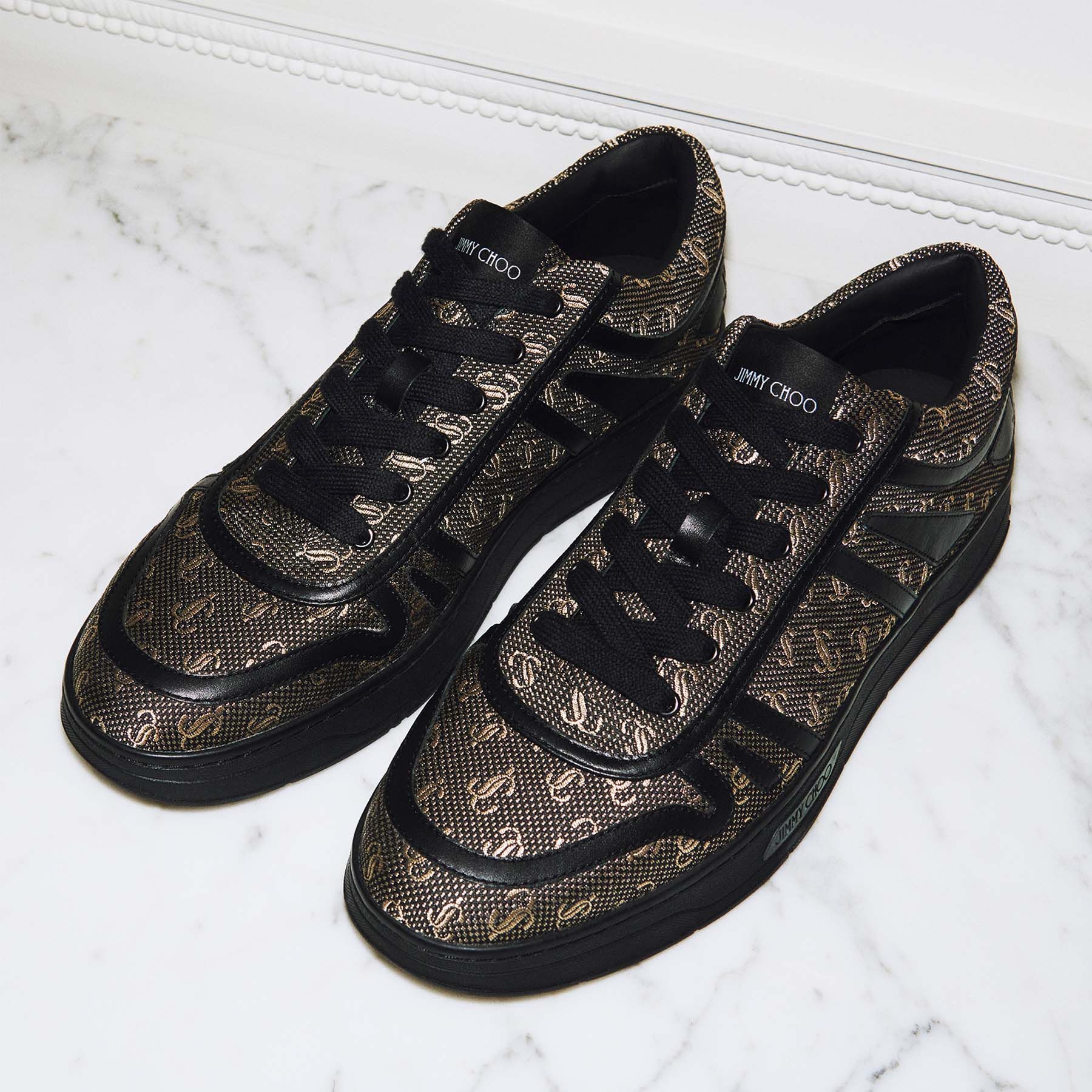 Hawaii/M
Black and Gold JC Monogram Jacquard Lurex and Leather Low-Top Trainers - 8