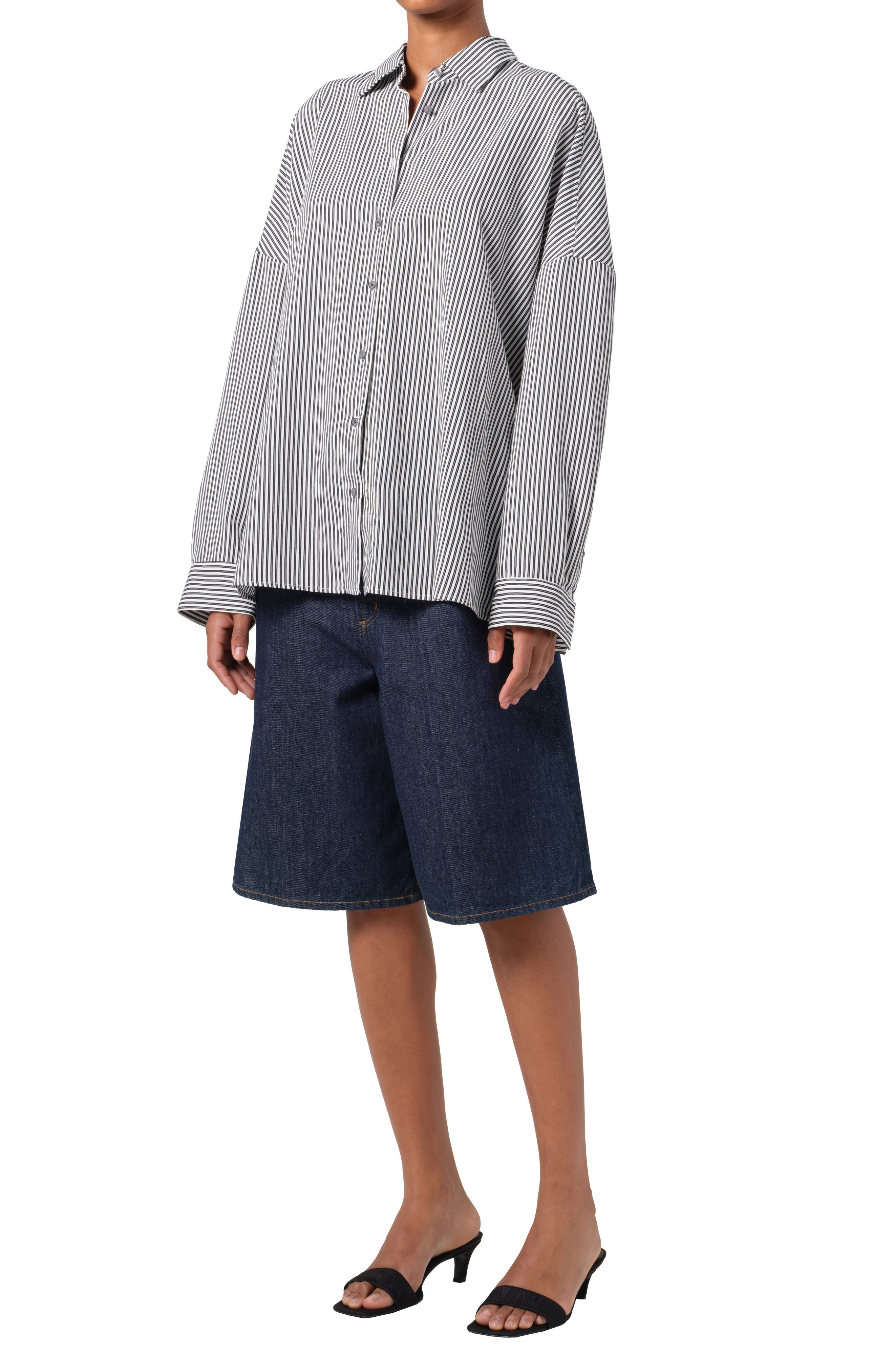 AGOLDE Solene Stripe Roux Button-Up Shirt in Solene Stripe (Black & White) at Nordstrom - 5