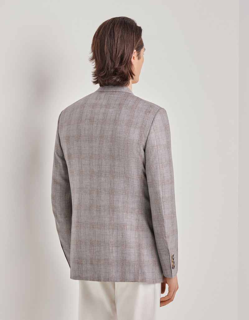 GRAY AND BROWN WOOL AND CASHMERE REGULAR-FIT JACKET WITH OVERCHECK MOTIF 4