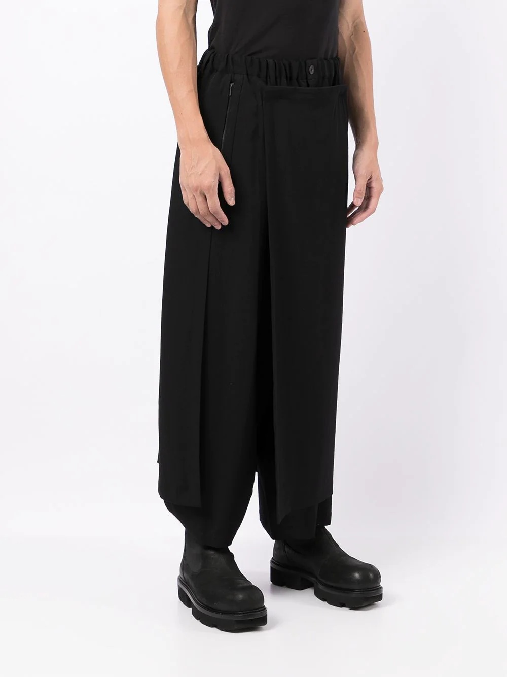 layered effect wool trousers - 3