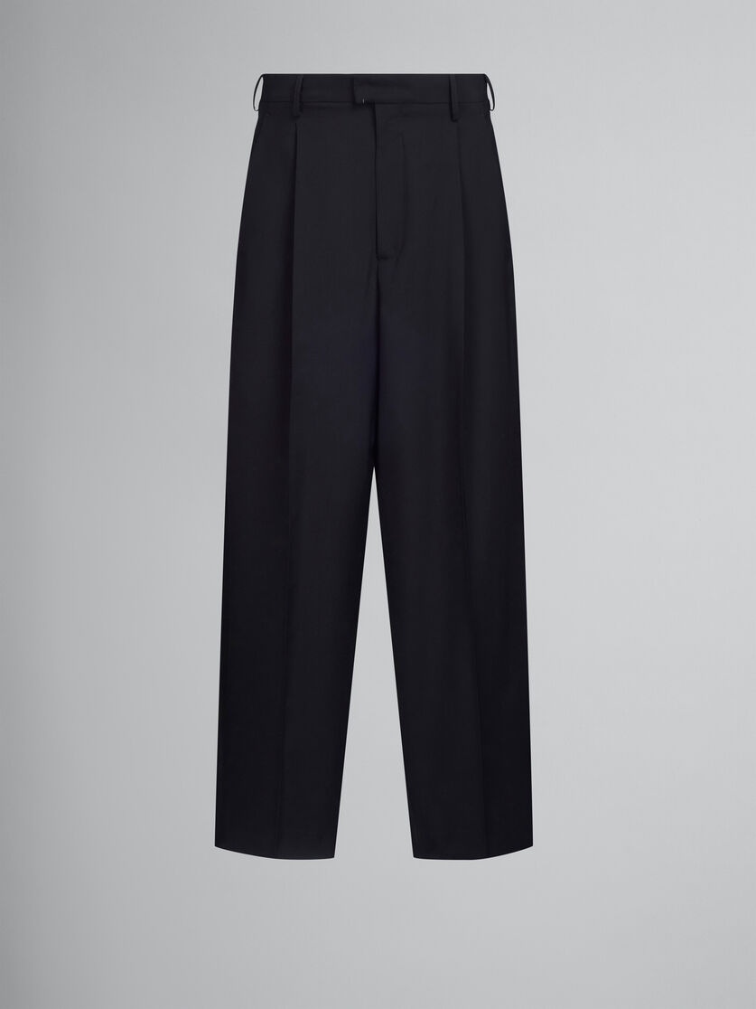 BLACK TROPICAL WOOL TAILORED TROUSERS - 1