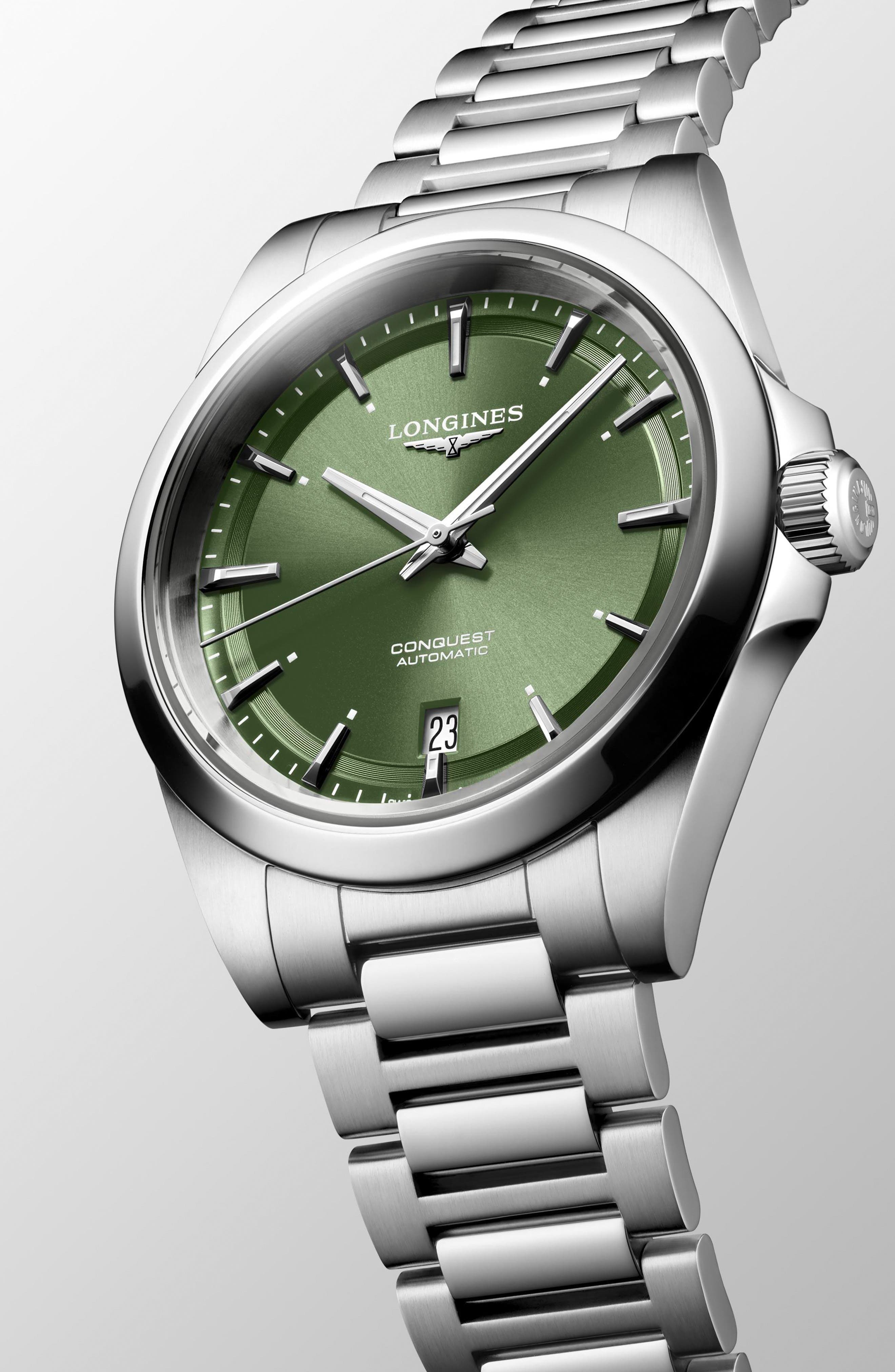 Longines Conquest Automatic Bracelet Watch, 38mm in Green at Nordstrom - 3