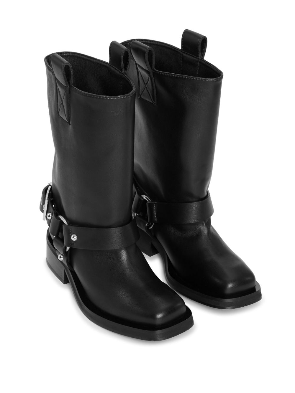 buckle-strap leather biker boots - 2