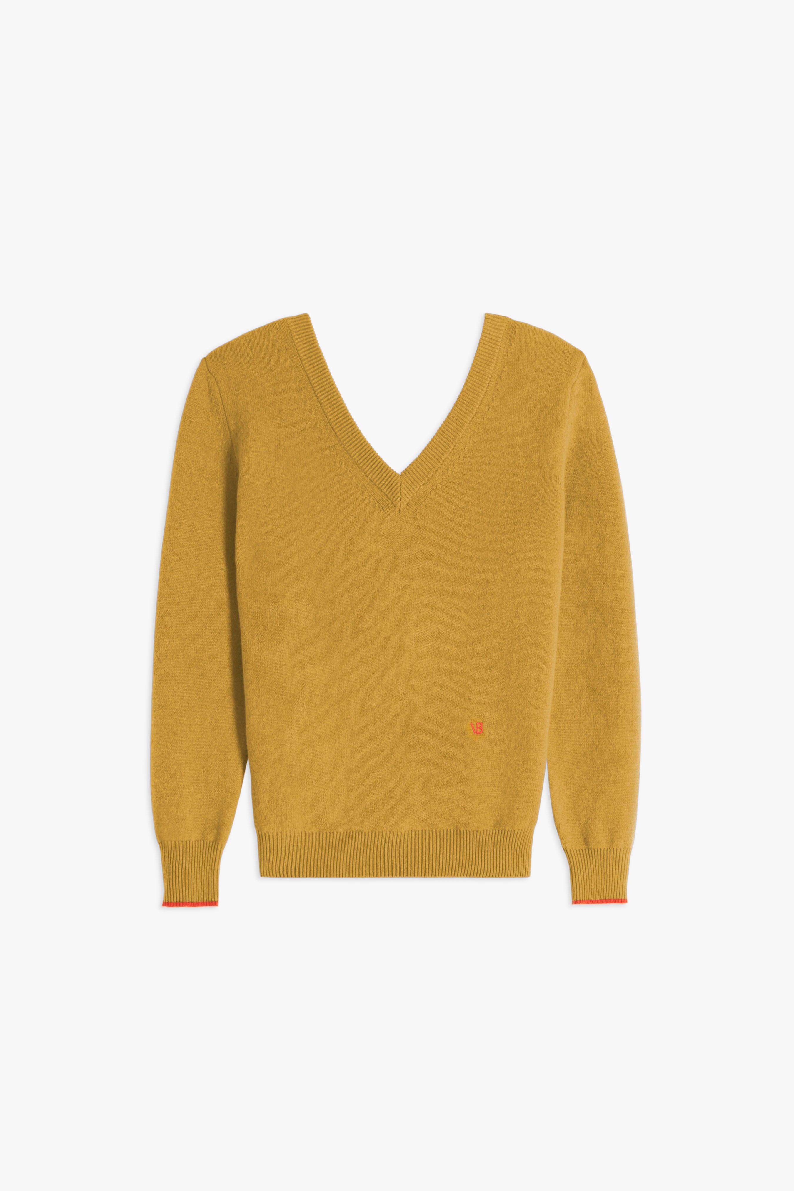 Double V-Neck Jumper in Olive Green - 1