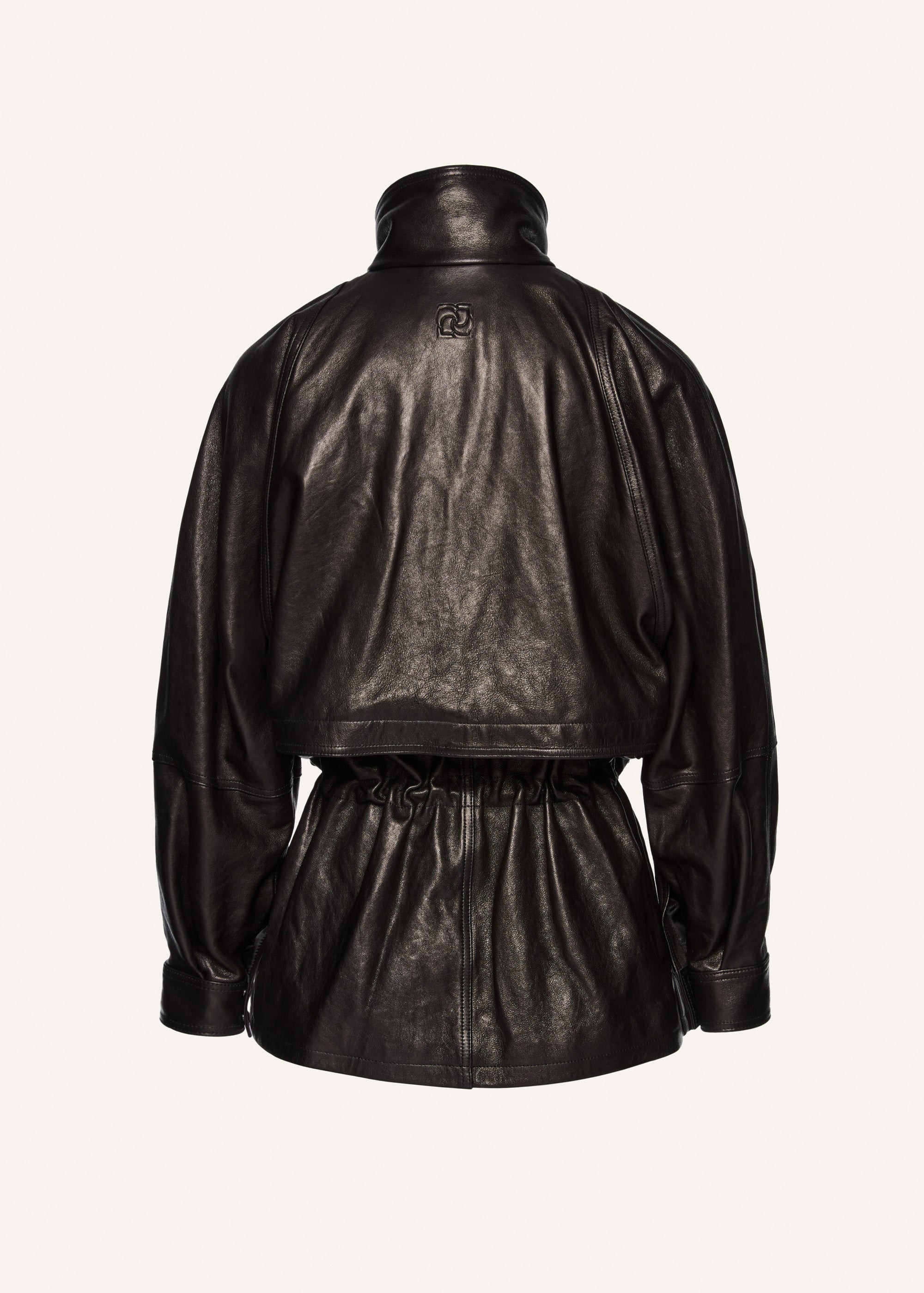 Cinched leather jacket in black - 2