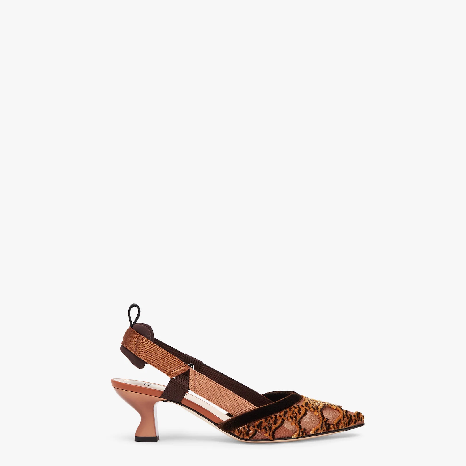 Brown mesh and embroidery medium-heeled slingbacks - 1
