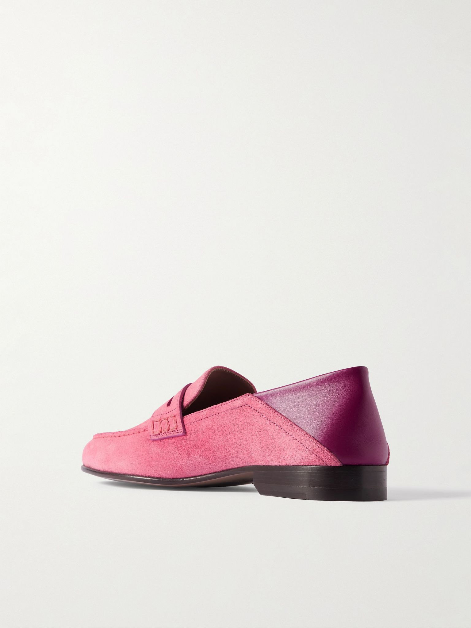 Plymouth Collapsible-Heel Suede and Leather Penny Loafers Pink - 4