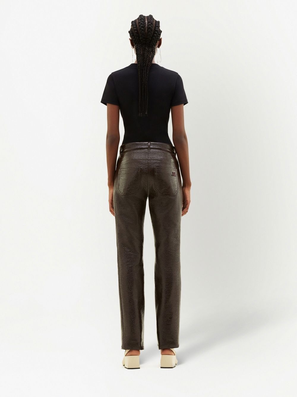 straight-leg vinyl trousers - 4