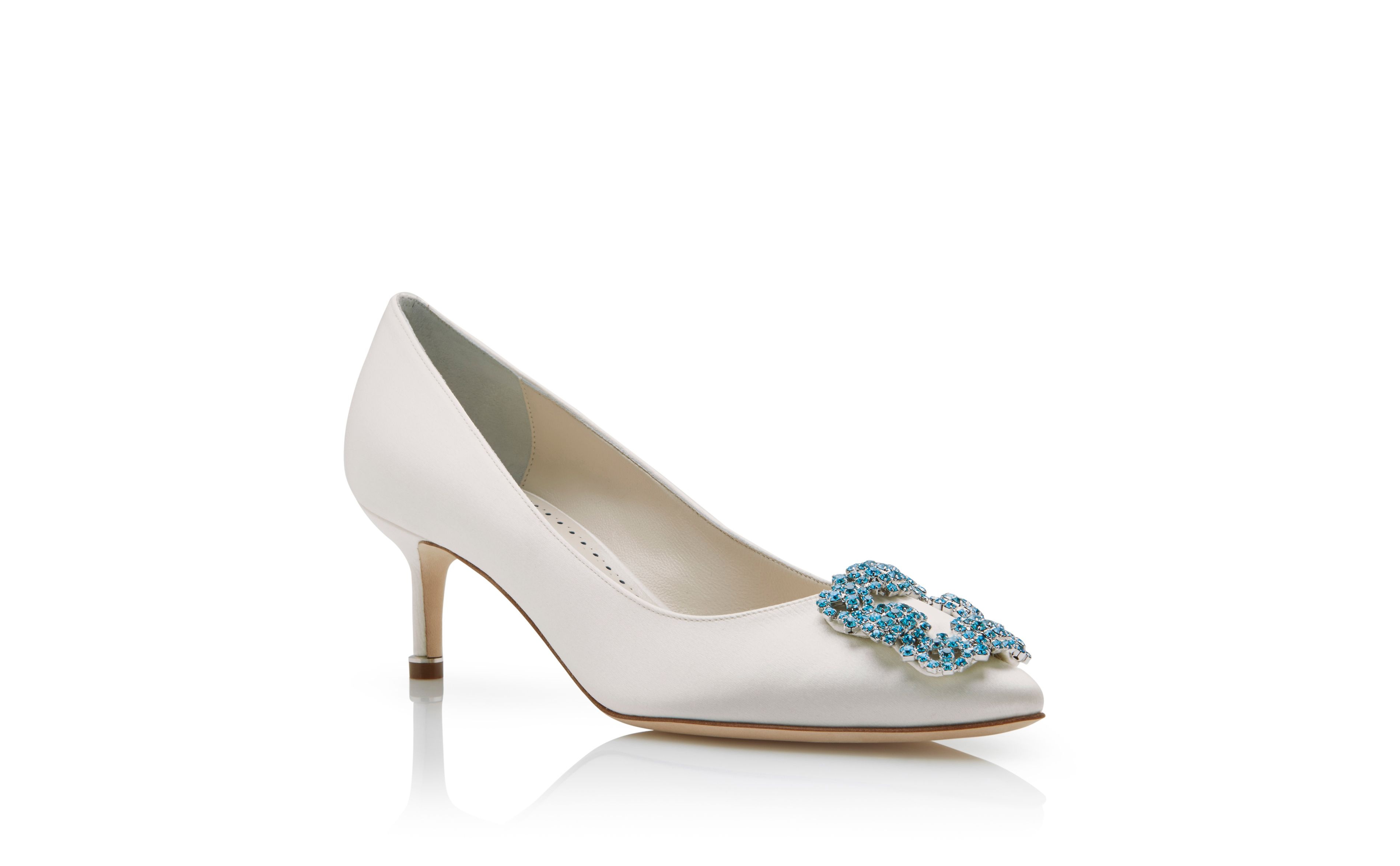 White Satin Jewel Buckle Pumps - 3