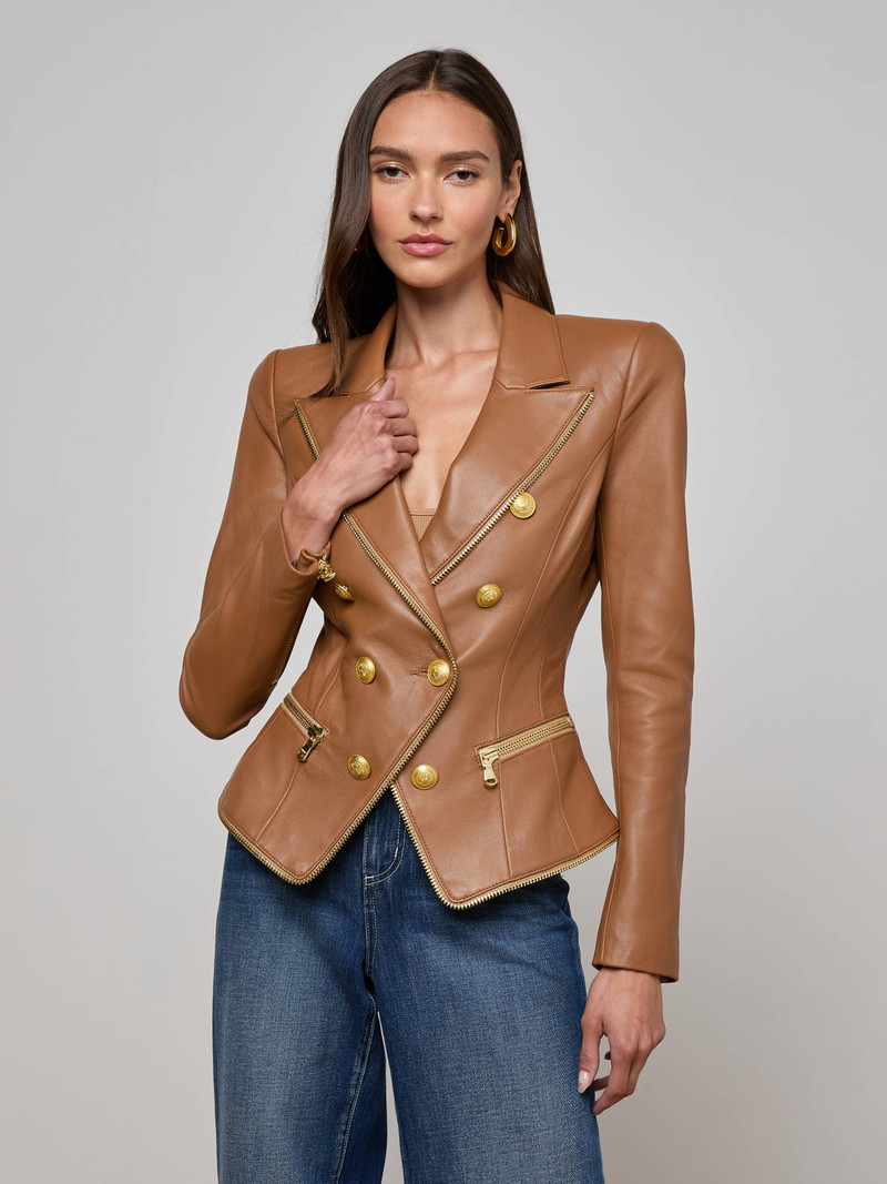 L'AGENCE Ottilie Leather Blazer outlook