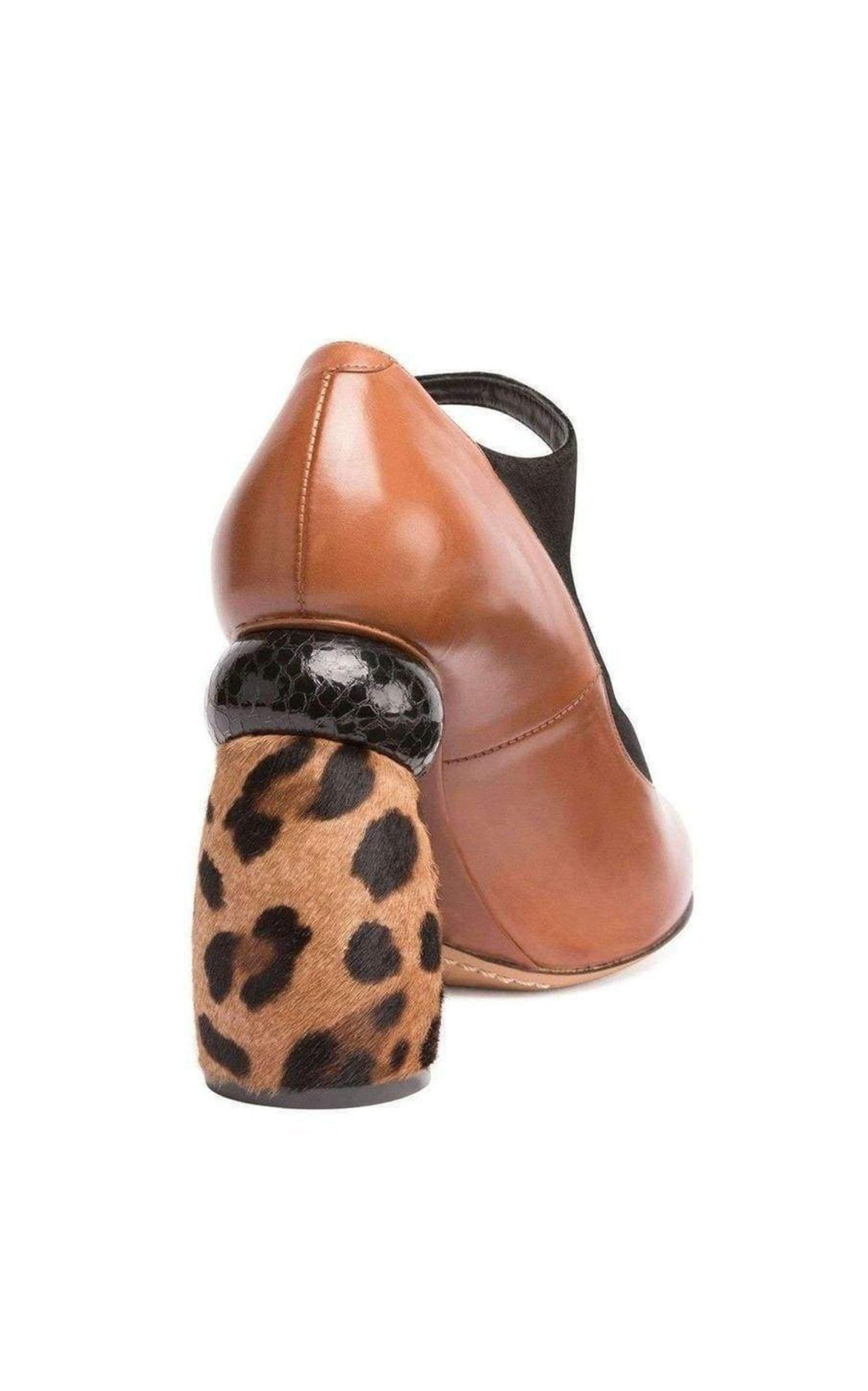 Camel Leopard Leather Mary Jane Shoes - 4