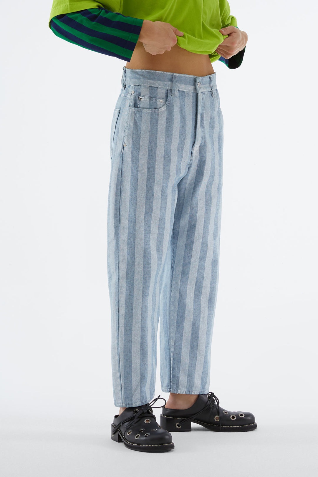 WHITE STRIPED DENIM PANTS - 1