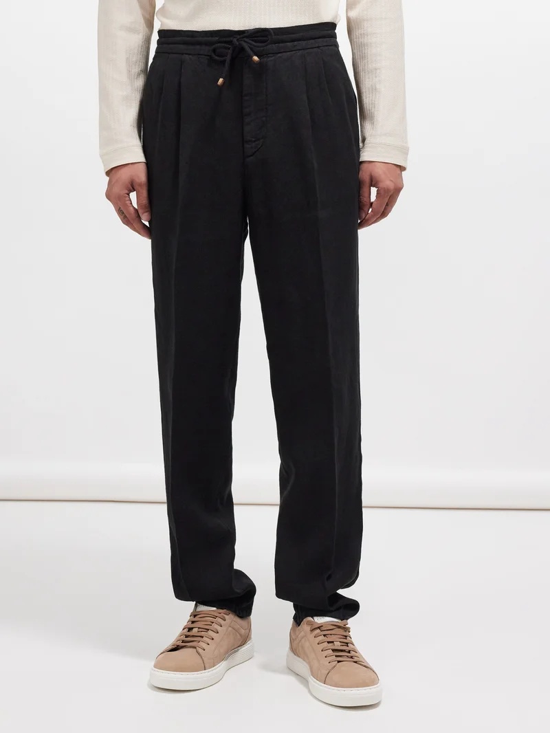 Drawstring-waist linen trousers - 1