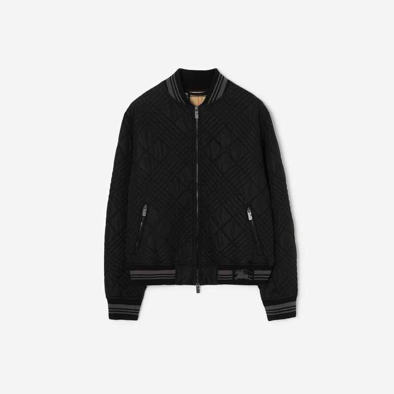 Micro Check-stitch Nylon Blend Bomber Jacket 1