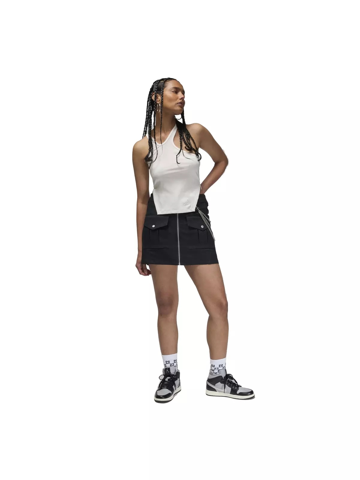 Women's Asymmetrical Ribbed Tank -White - 5
