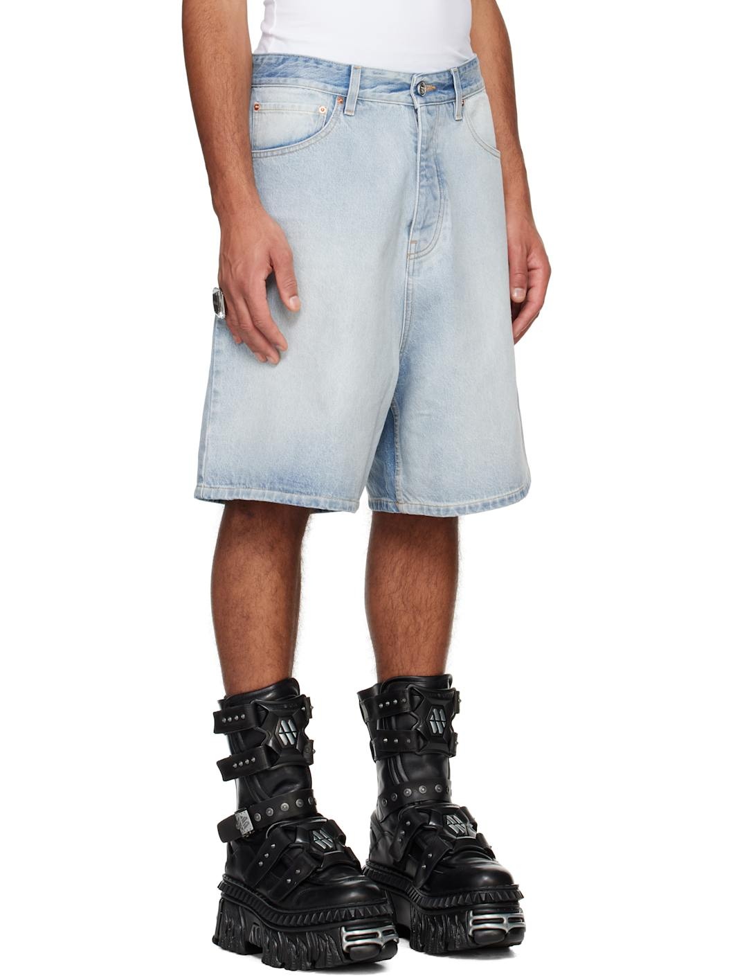 Blue Button-Fly Denim Shorts - 2