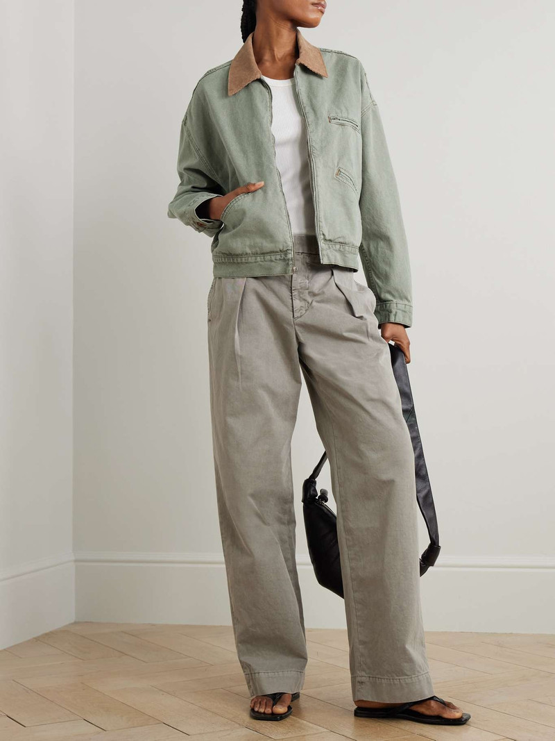 SLVRLAKE Camden Garage corduroy-trimmed cotton-canvas jacket Sage green outlook