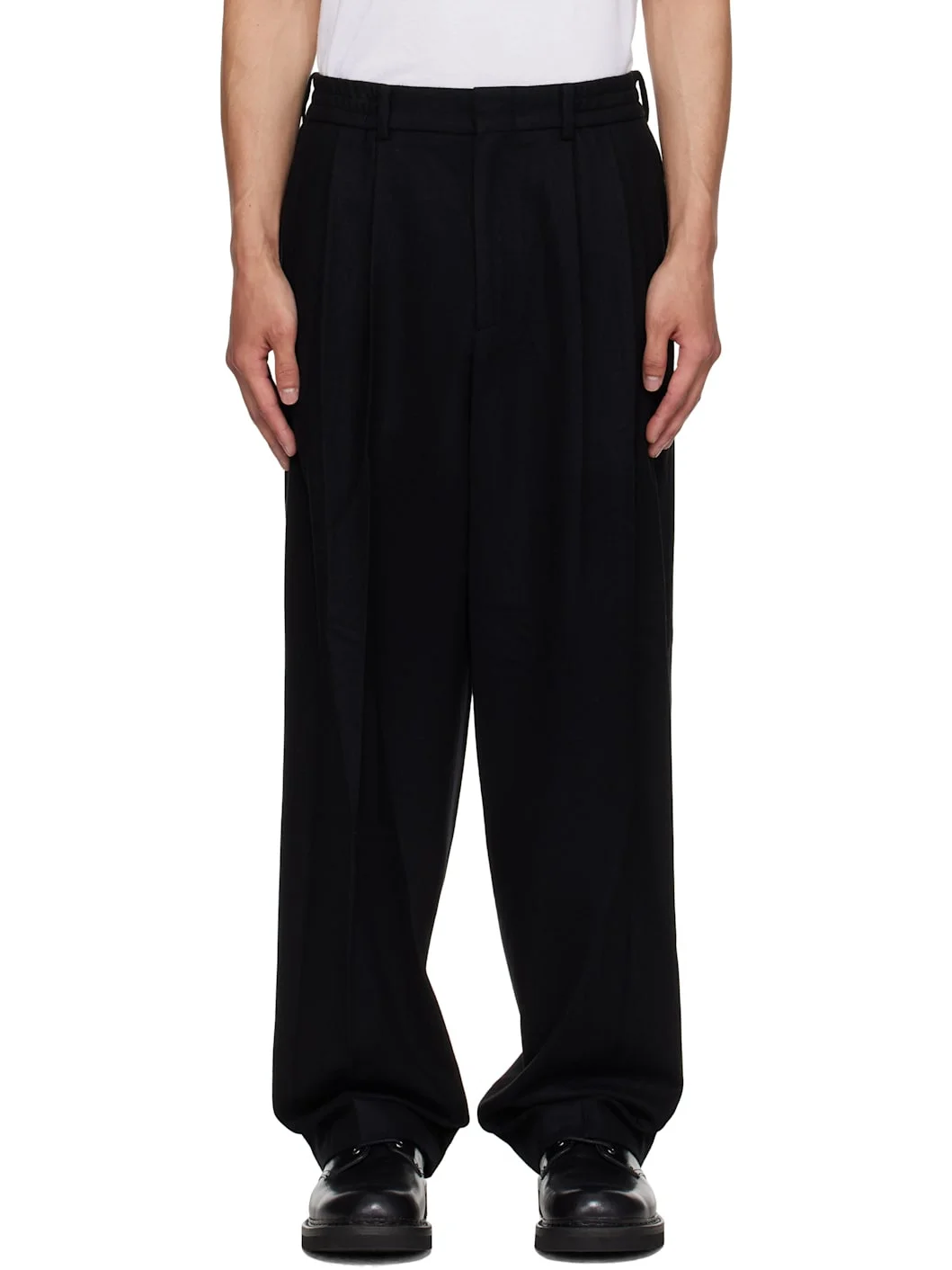 Black Two Tuck Wool Trousers - 1