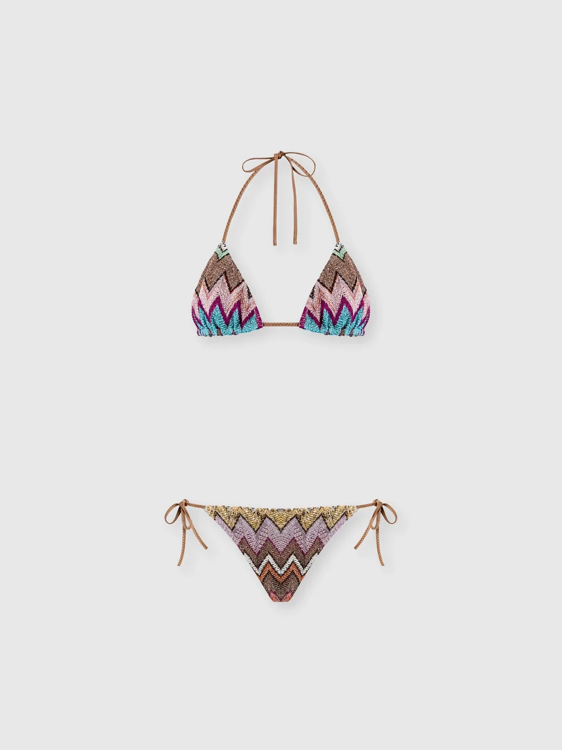 Bikini in viscose lamé with macro zig zag motif - 1