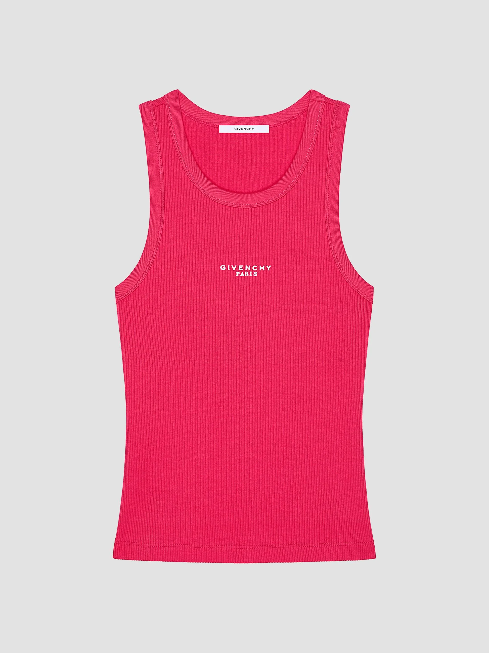 Women's Slim Fit Tank Top in Cotton with Paris Print - Lipstick Pink - 1