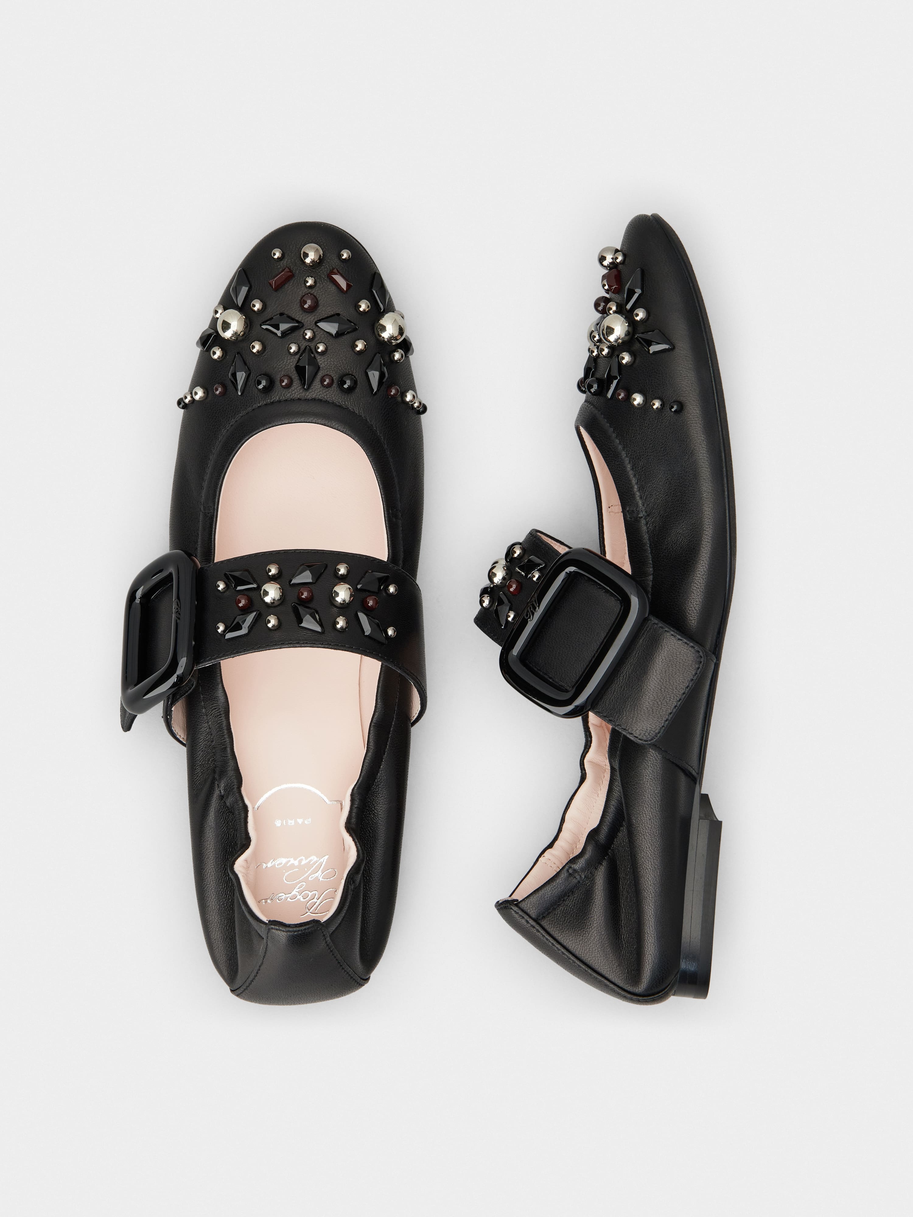 Viv' Choc Studs Lacquered Buckle Babies Ballerinas in Nappa Leather - 4