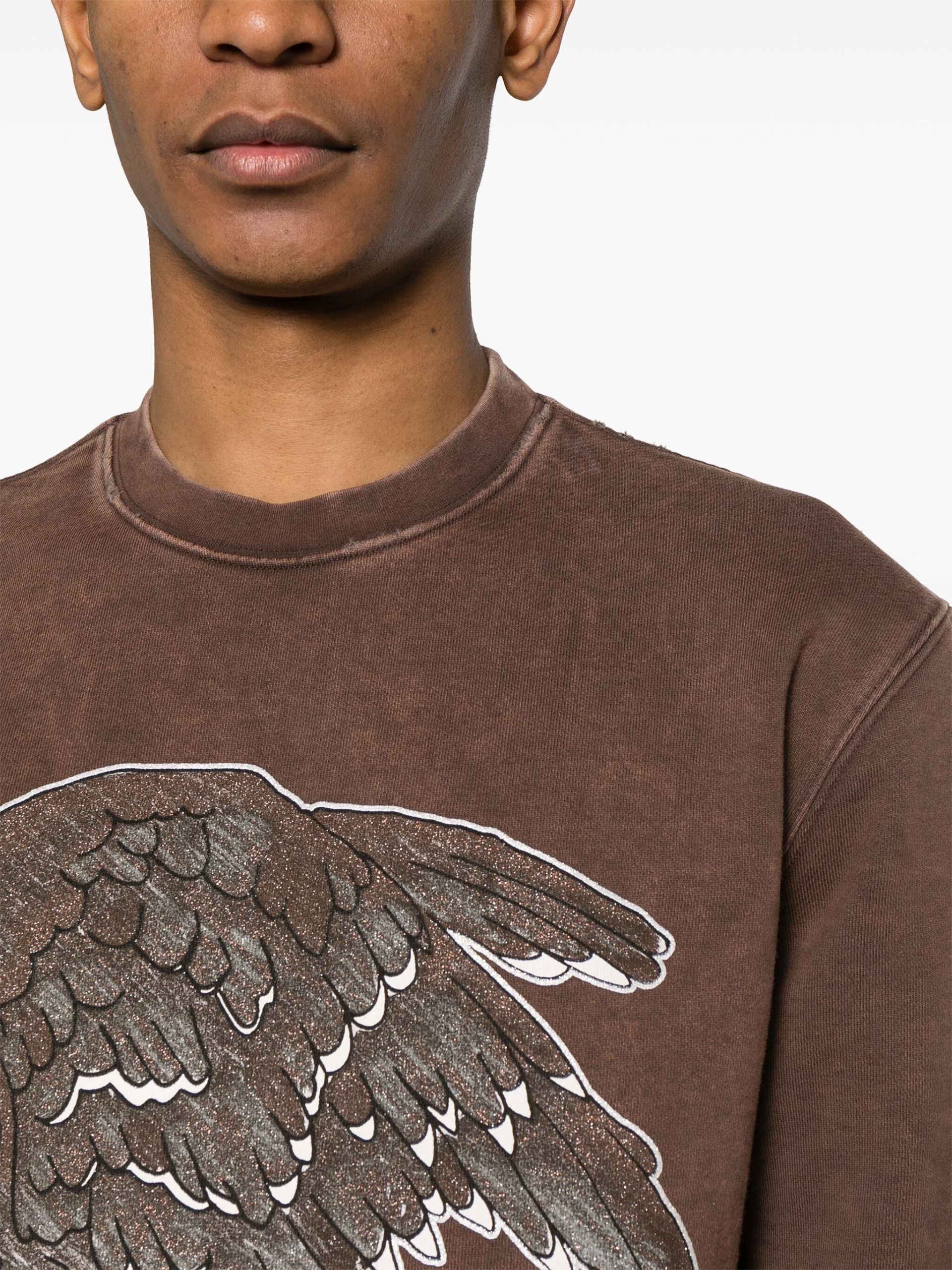 Brown Eagle-Print Cotton Sweatshirt - 5