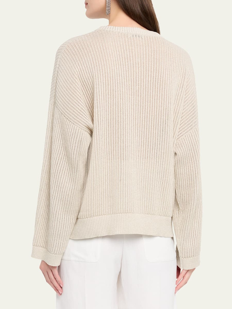 Metallic Openwork Cotton Rib Crewneck Sweater 3
