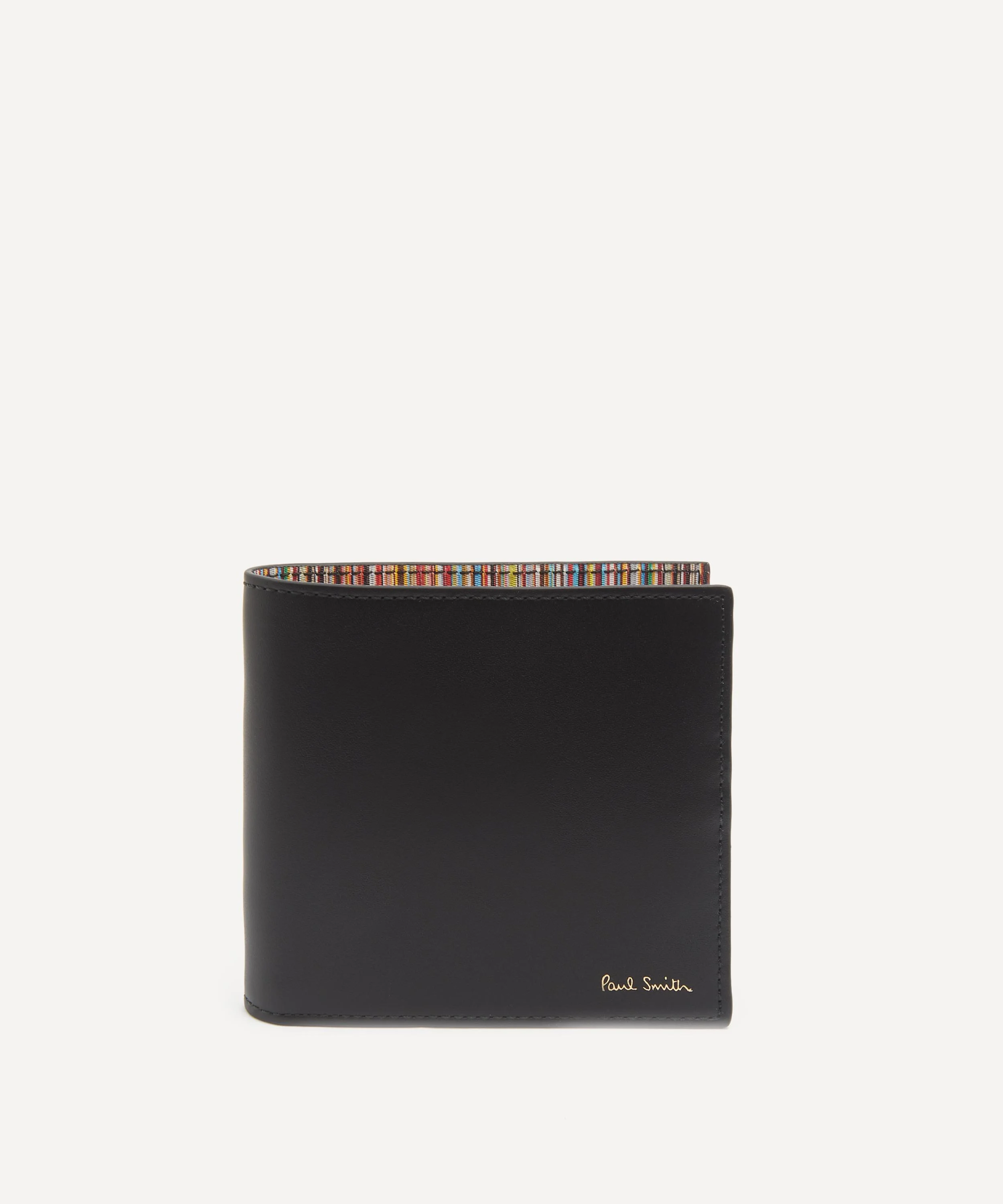 Black Leather Signature Stripe Interior Billfold Wallet - 1
