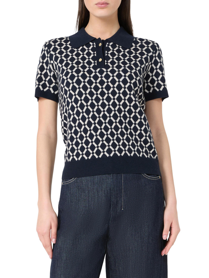 Women's Jacquard Wool Polo Shirt - Ultramarine 3