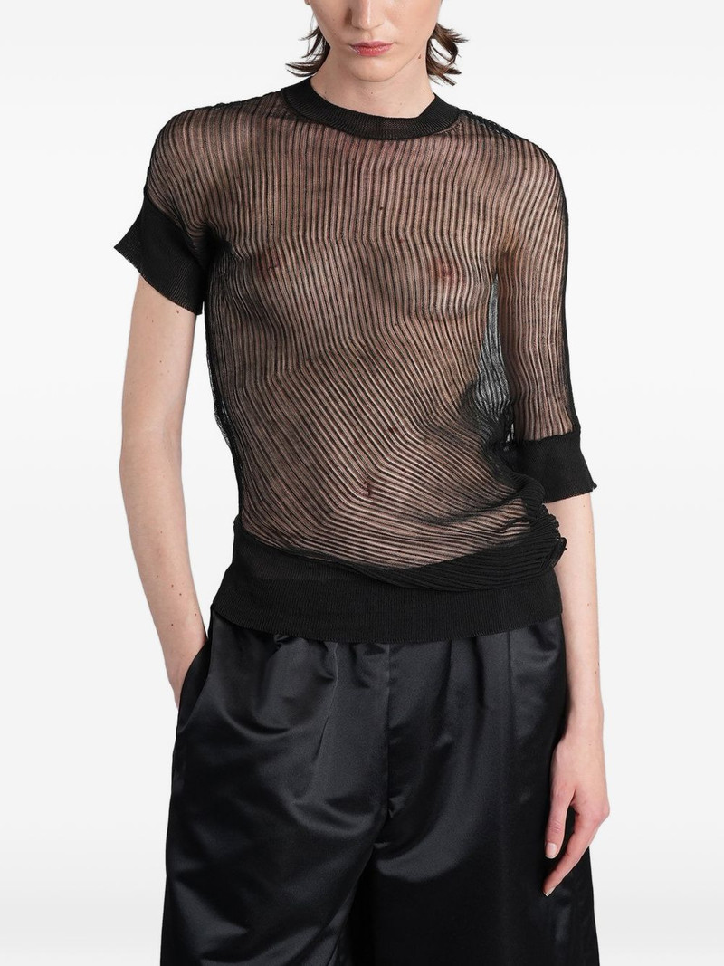 sheer-knit asymmetric T-shirt 1