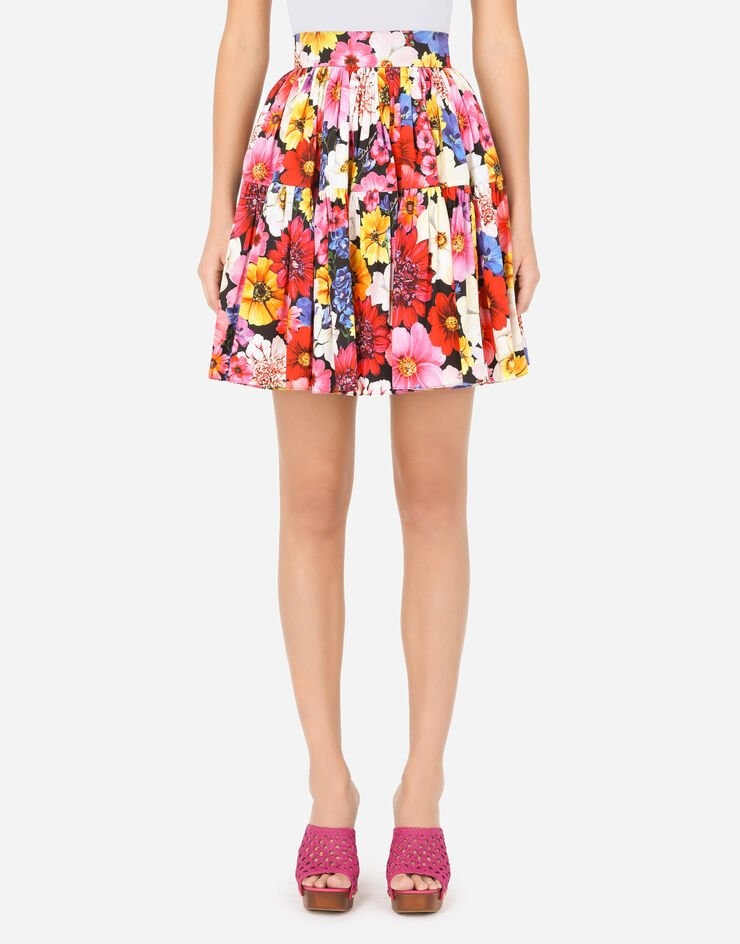 Short garden-print poplin skirt - 1