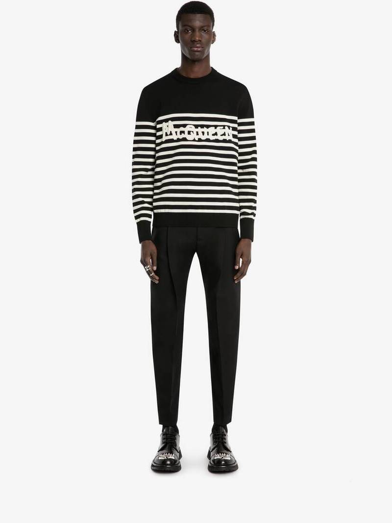 Alexander McQueen Mcqueen Graffiti Striped Sweatshirt in Black/ivory outlook