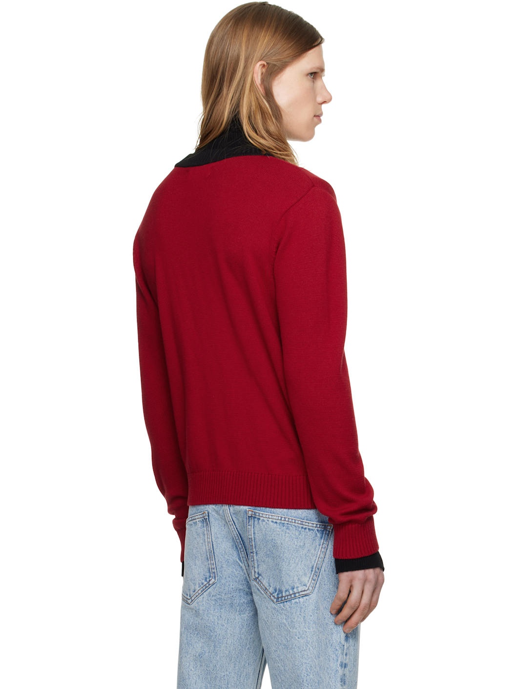 Red Contrast Rib Cardigan - 3